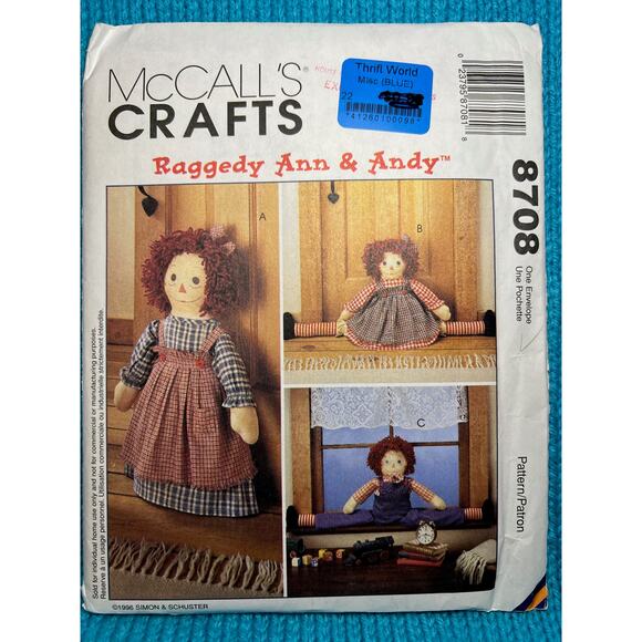 McCalls 8708 raggedy ann  Raggedy andy draft blocker sewing pattern - Picture 1 of 7